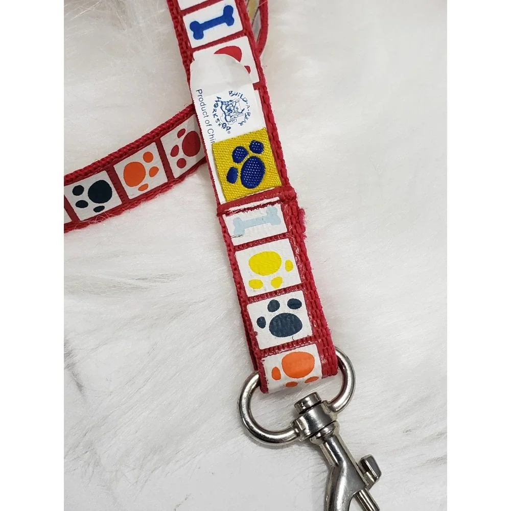 Build a Bear Red Leash Multicolor Bones & Paw Prints for Plush Pets